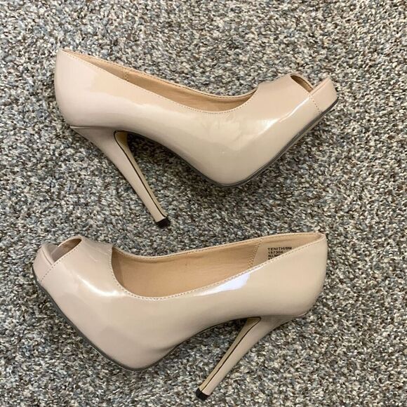 Diba London Heels Shoes Size 8 Nude Beige Peep Hole Tenith 5" - Picture 5 of 13